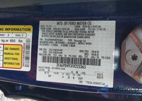 2015 Ford Fusion Se z USA, uszkodzony, nr VIN 3FA6P0H93FR223365